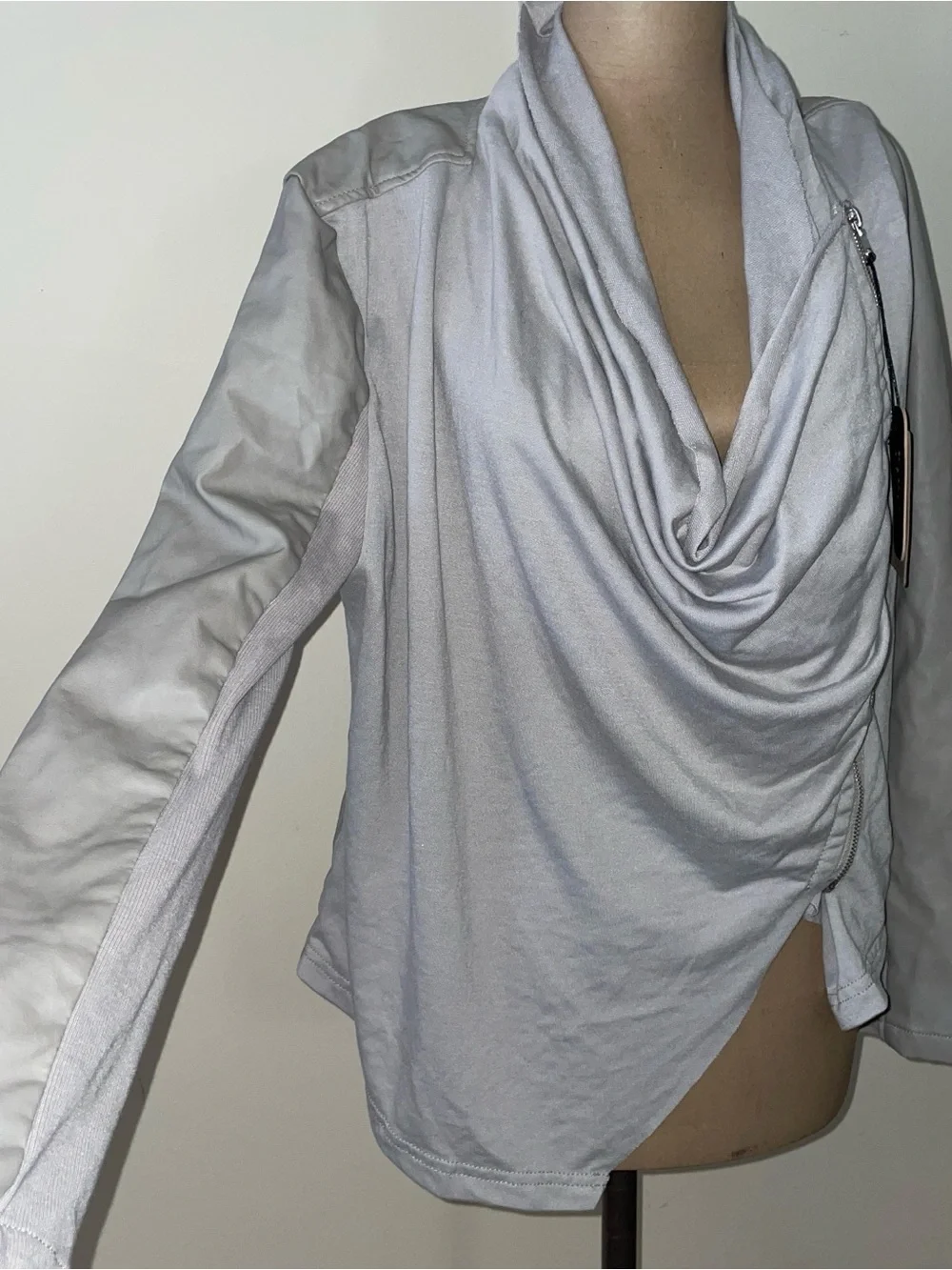 Draped‎ Open-Front Jacket - Grey-Vegan Leather NWT -Large